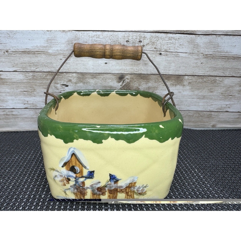 VTG Alpine Pottery Roseville Ohio Crock Bird Houses Bluebird Mini Bucket Planter
